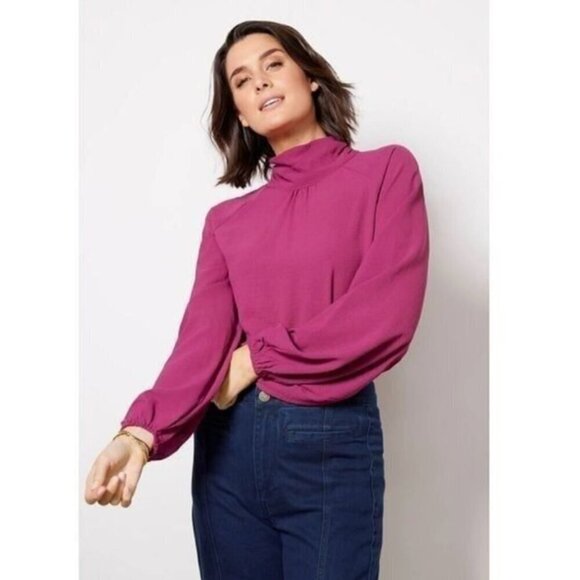 Evereve Tops - NWOT Evereve Devin Gathered Smocked Mockneck Blouse with Peasant Sleeve Size XL